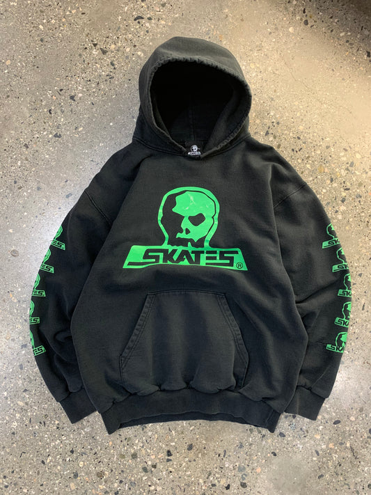 (M) 90's Skate Green Highlight Black Hoodie