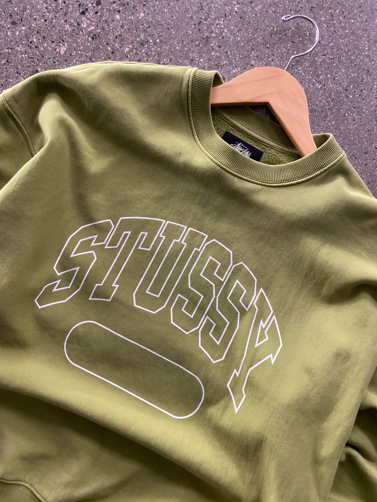 (M) Stussy Matcha Green Script College Crewneck