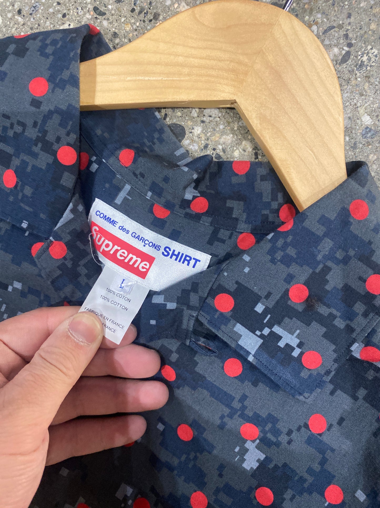 (L) Supreme x CDG Button Up Tee