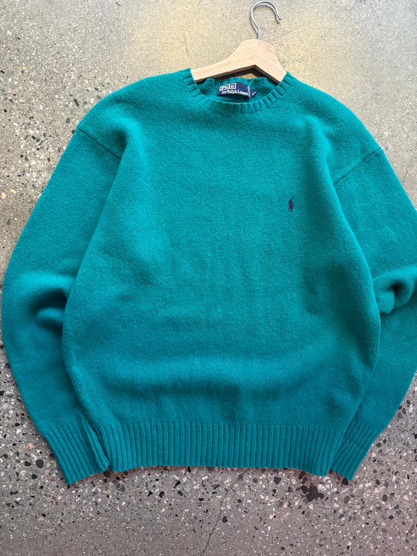 XL 1990s Teal Wool Polo Knit ( as is )