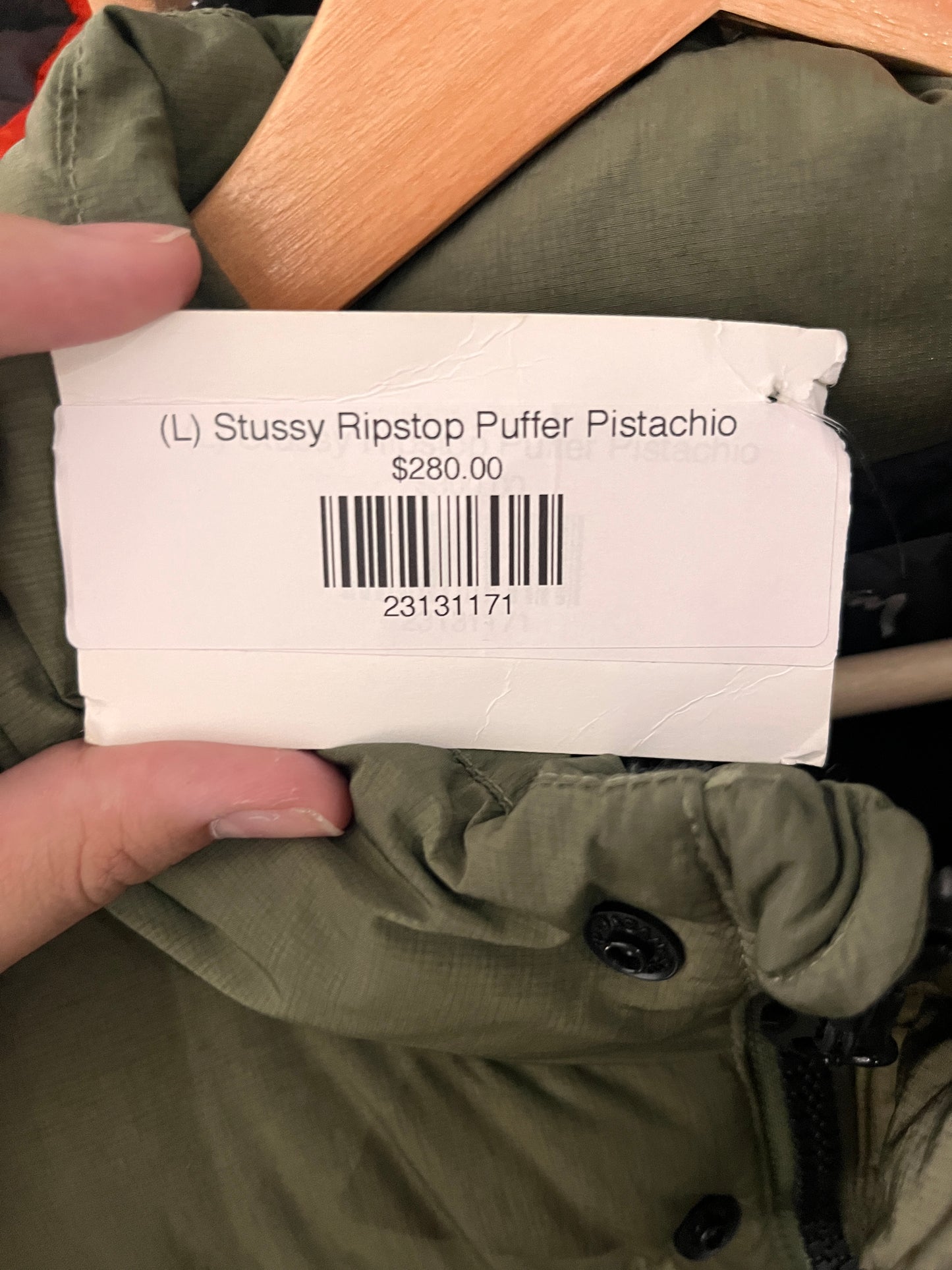 (L) Stussy Ripstop Puffer Pistachio