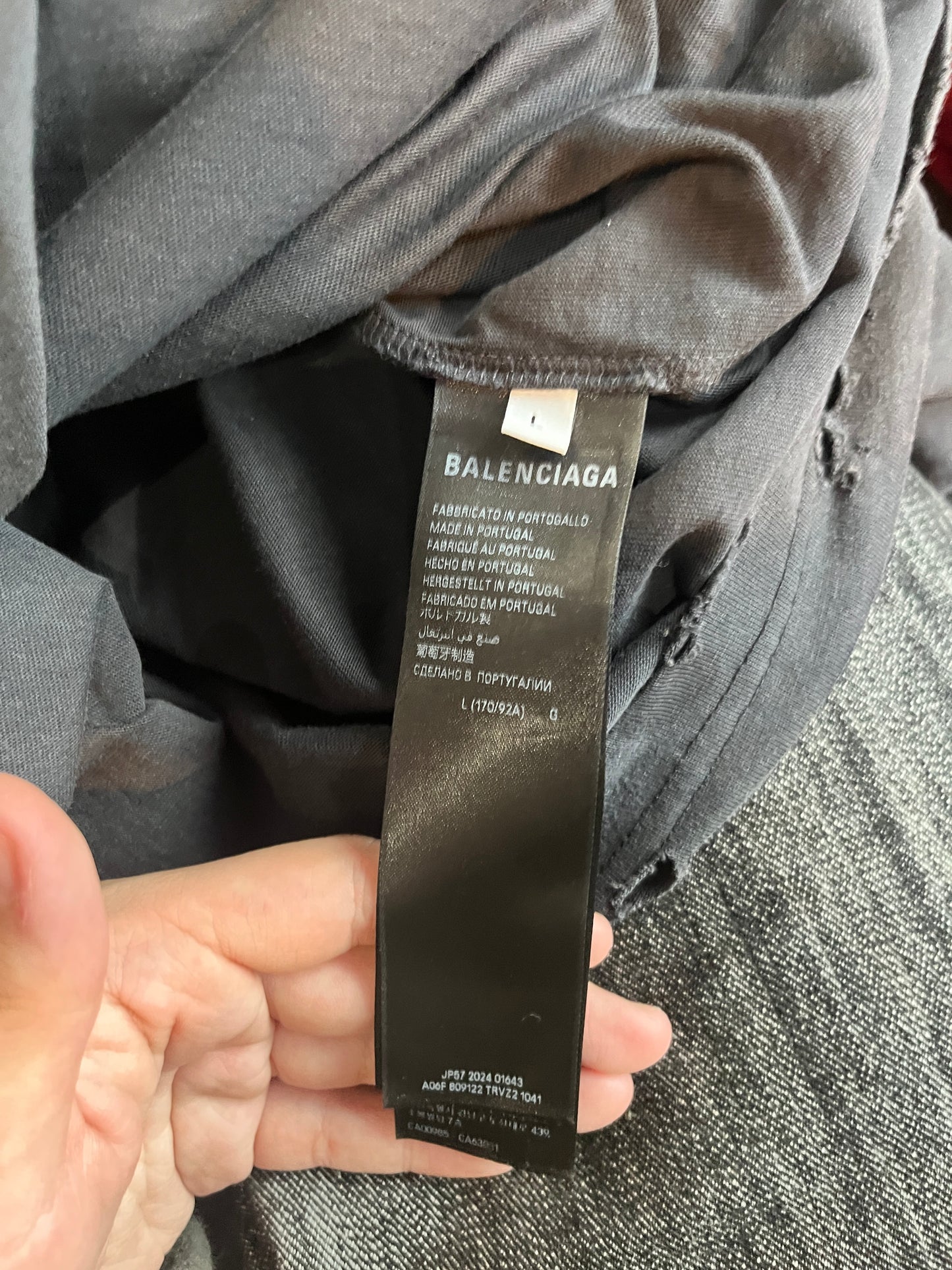 (L) Balenciaga Rhinestone Pre Distressed Tee