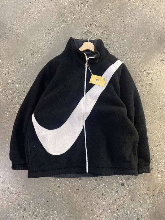 (M/L) Nike Big Swoosh Reversible Fleece Black - White