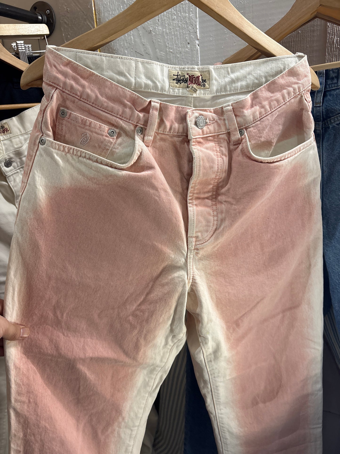 (28”) Stussy Pink Spray Dye Big Ol Jeans