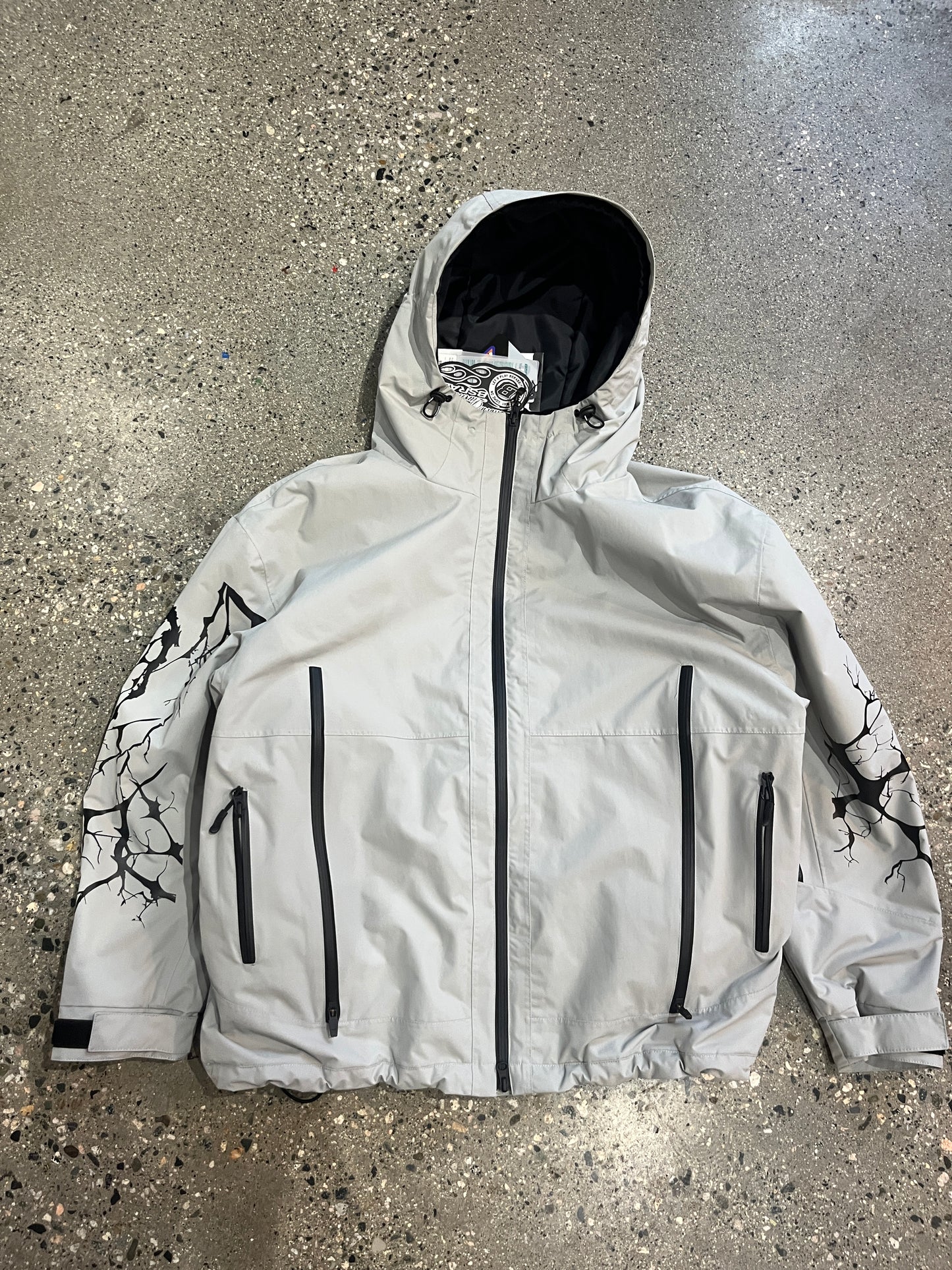 (Mens L) BNWT BSRABBIT Dual Zip Seam Sealing Hooded Jacket Ink Splatter Gray ( Retails for $405)
