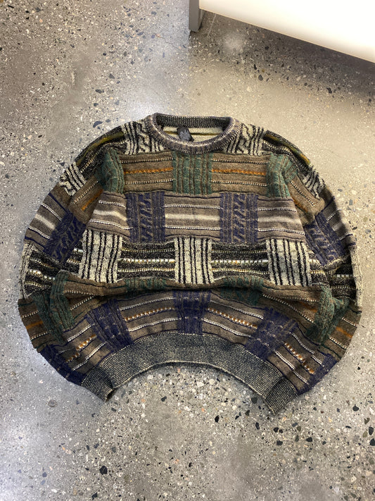 (M) 90s Tosani Box Stripe Pattern 3D Coogi Style Knit