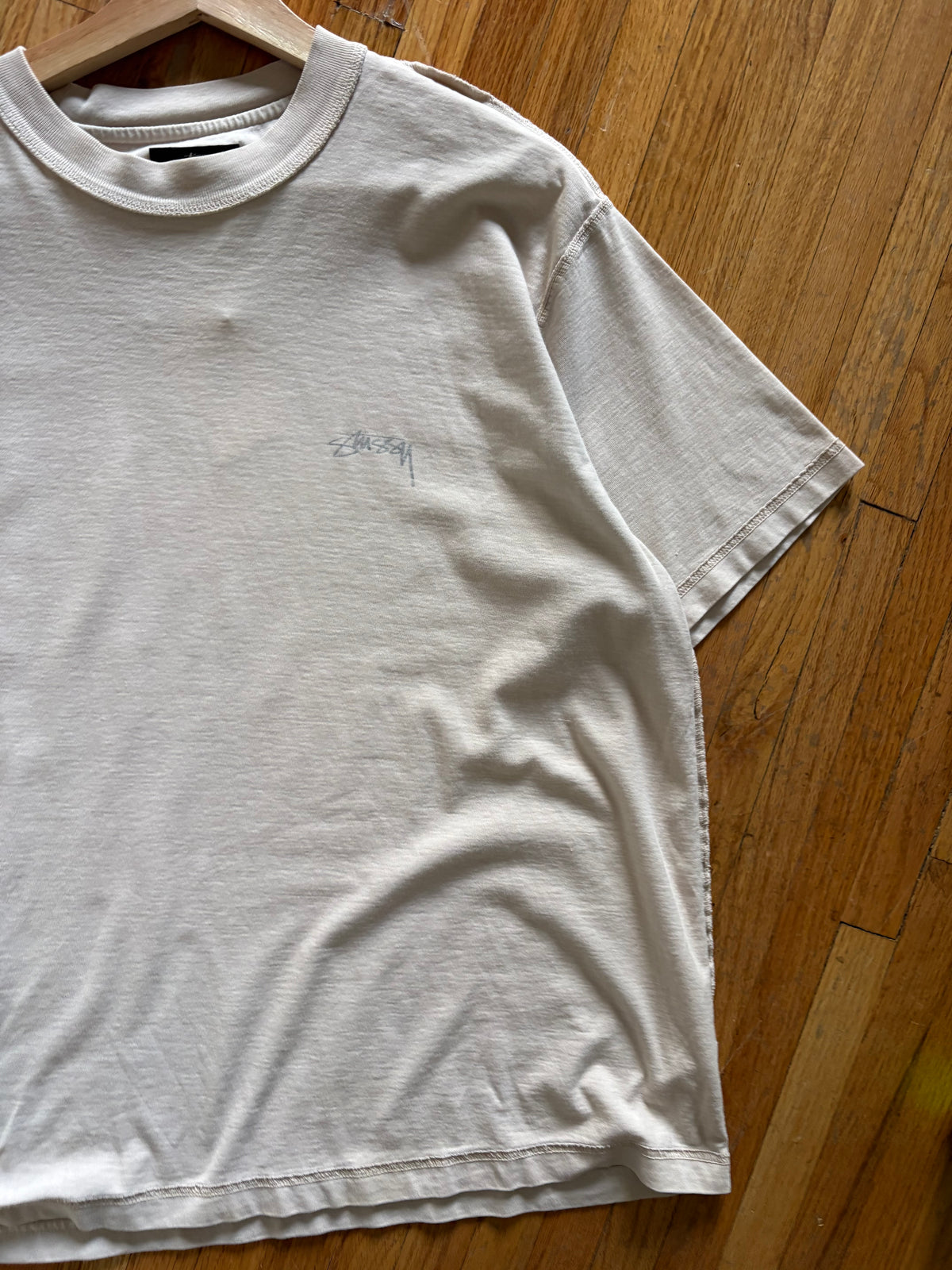 (S) Cream Stussy Spell-out Reversed Tee