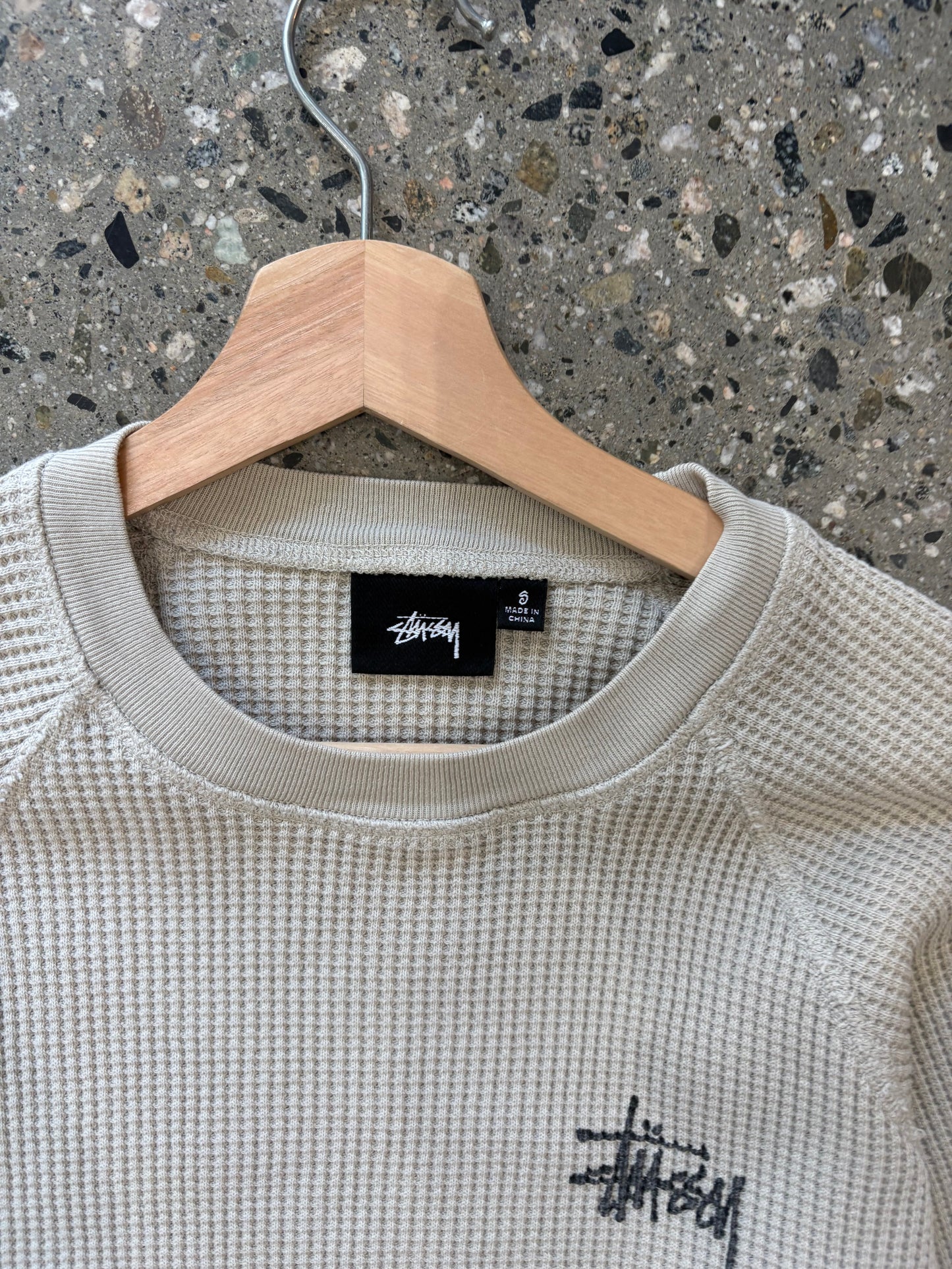 (S) Cream Stussy Script Waffle Knit