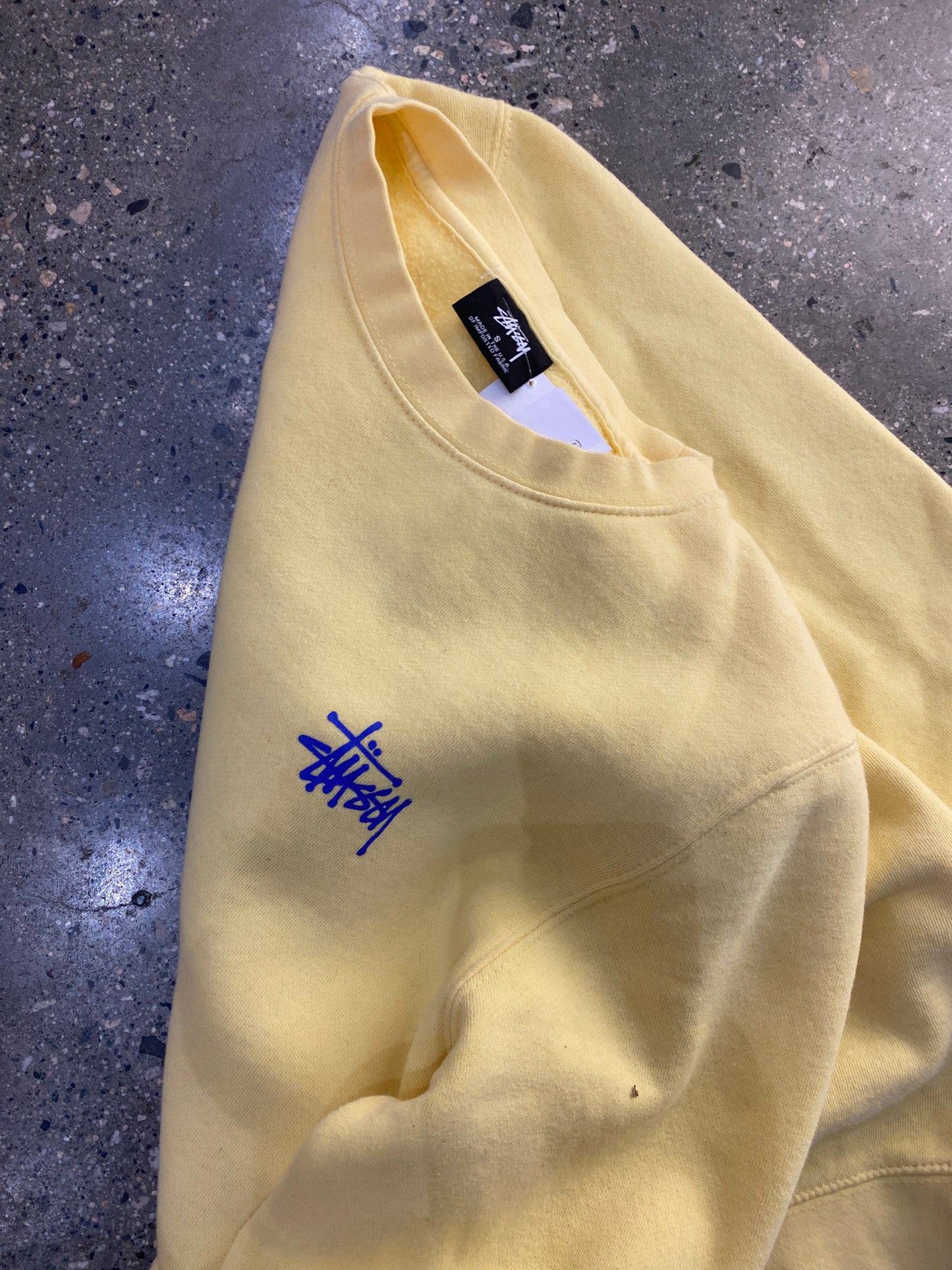 (S) Stussy Yellow Blue Script Crewneck