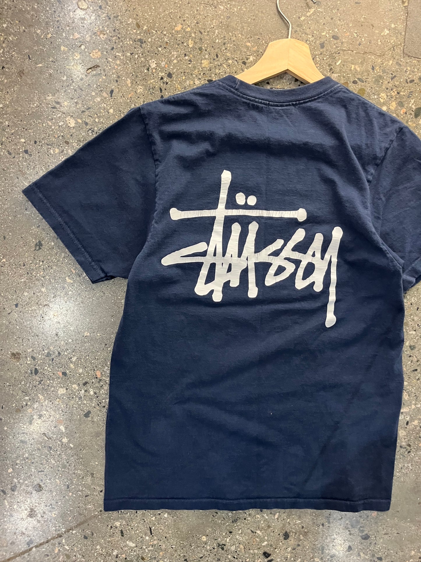 (S) Navy Stussy Classic Script Tee