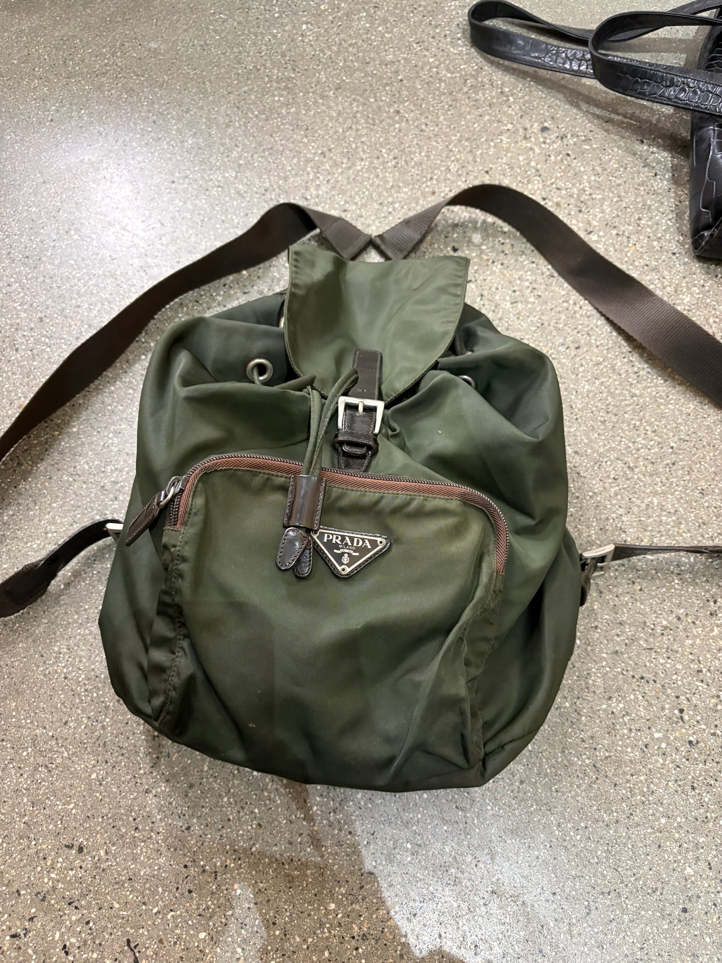(OS) Vintage Prada Olive Nylon Backpack