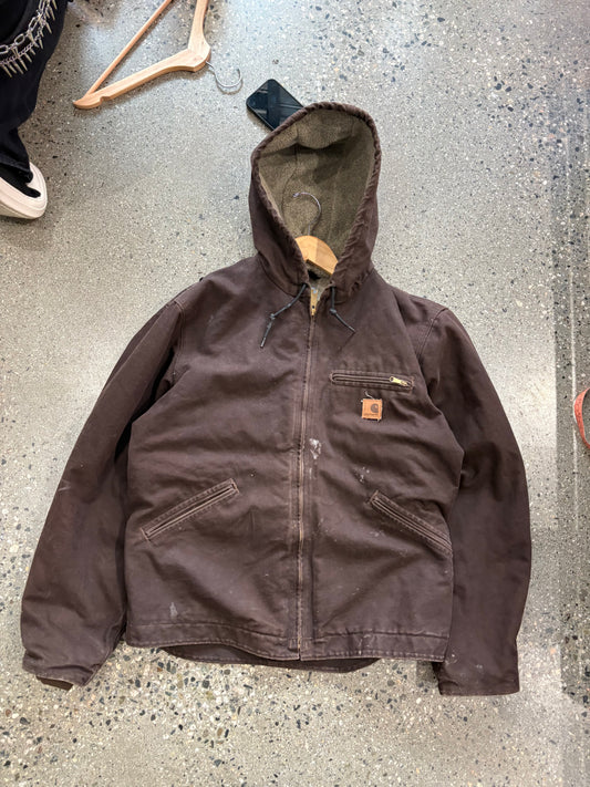 (M) Brown Carhartt Fleece Lined Hooded Jacket