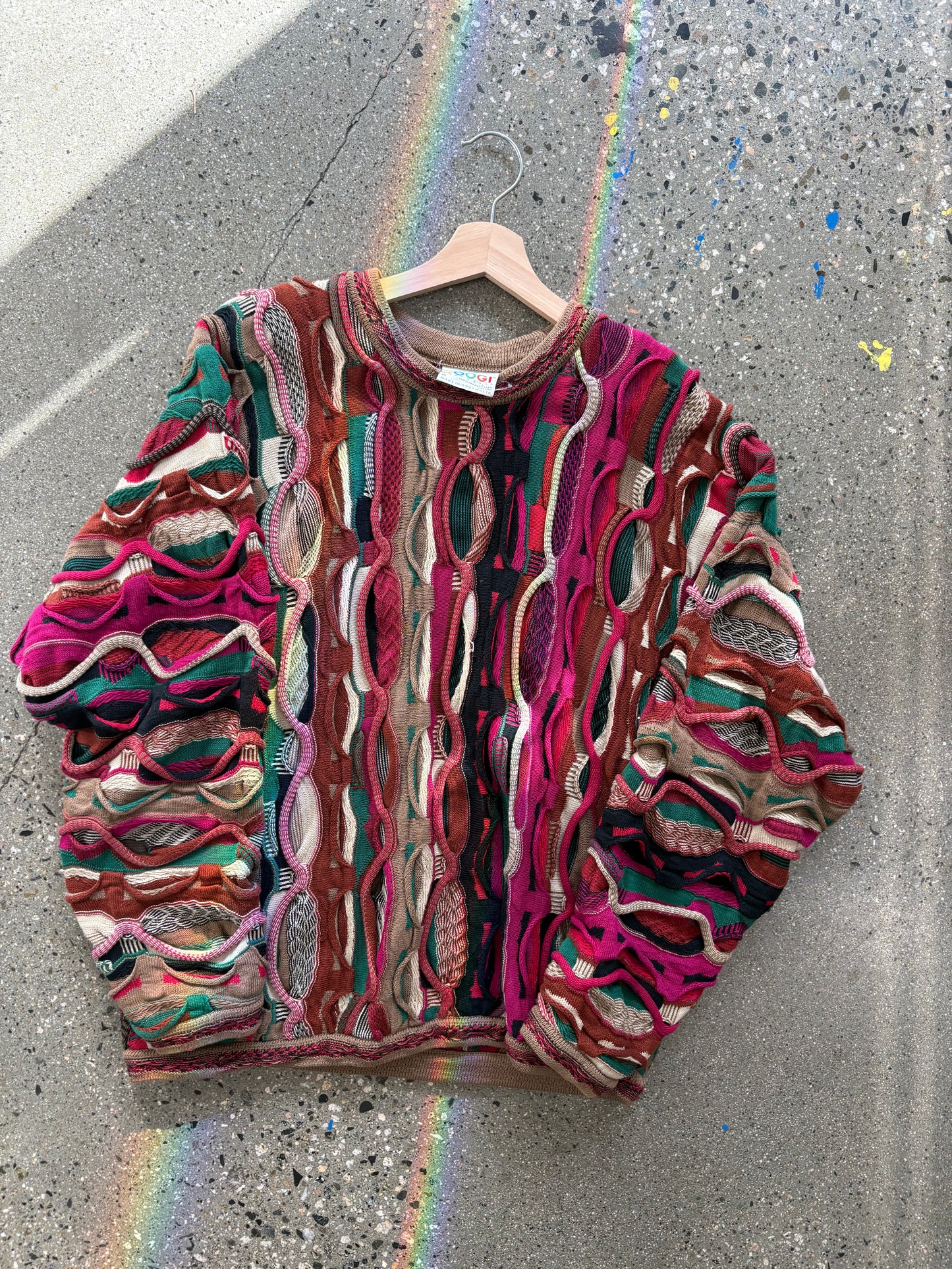 (M/L) 1990s Coogi Vibrant Pink 3D Knit