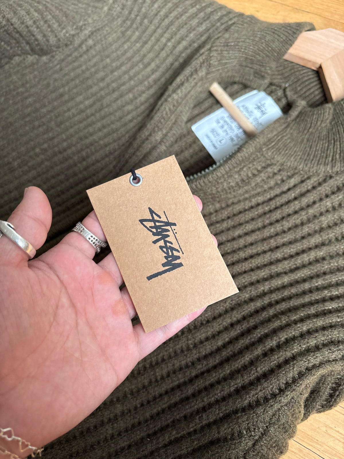 (L) BNWT Stussy Military Patch Green Zip Sweater ( Retails for $335 )