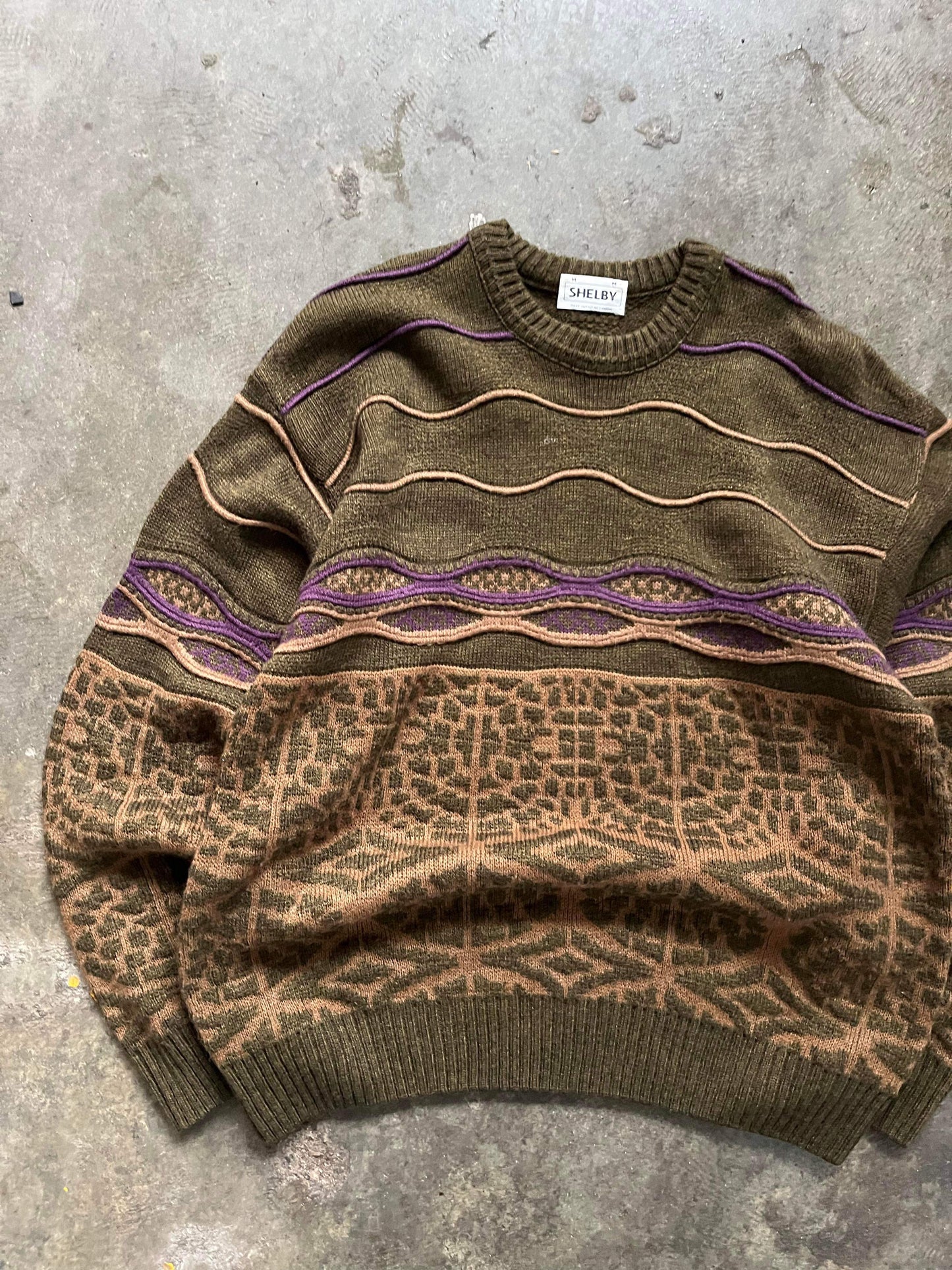 (L/XL) 90’s 3D Coogi Style Multi Pattern Knit