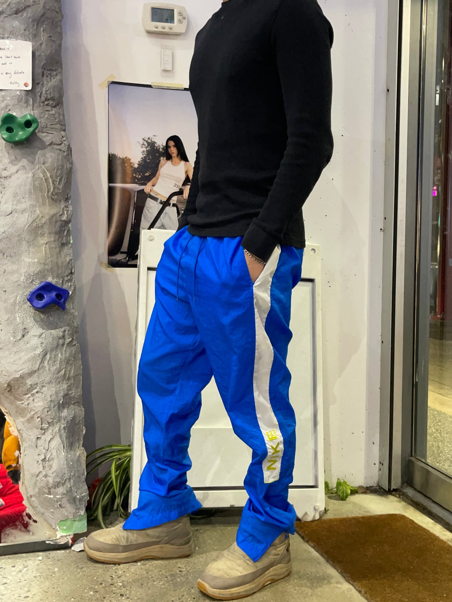 (M) 90s Nike Blue/Lime Green Windbreaker Pants