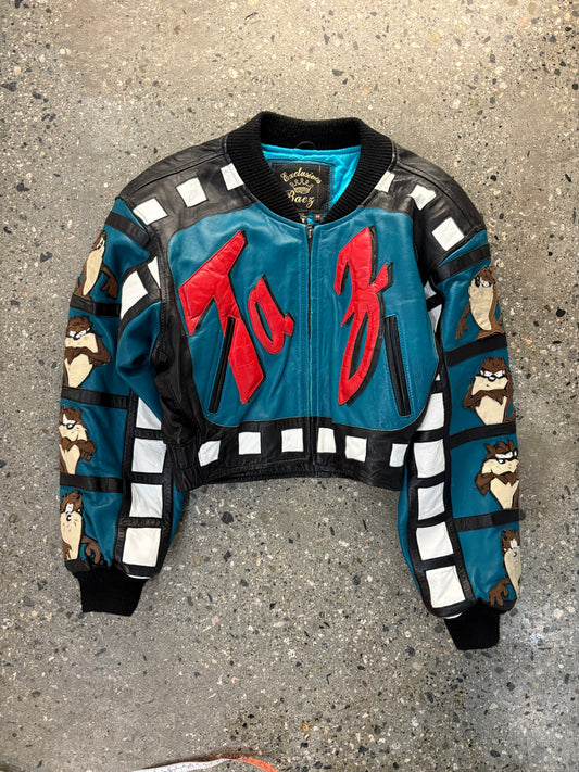 (XS) Vintage Rare Taz Leather Jacket Cropped