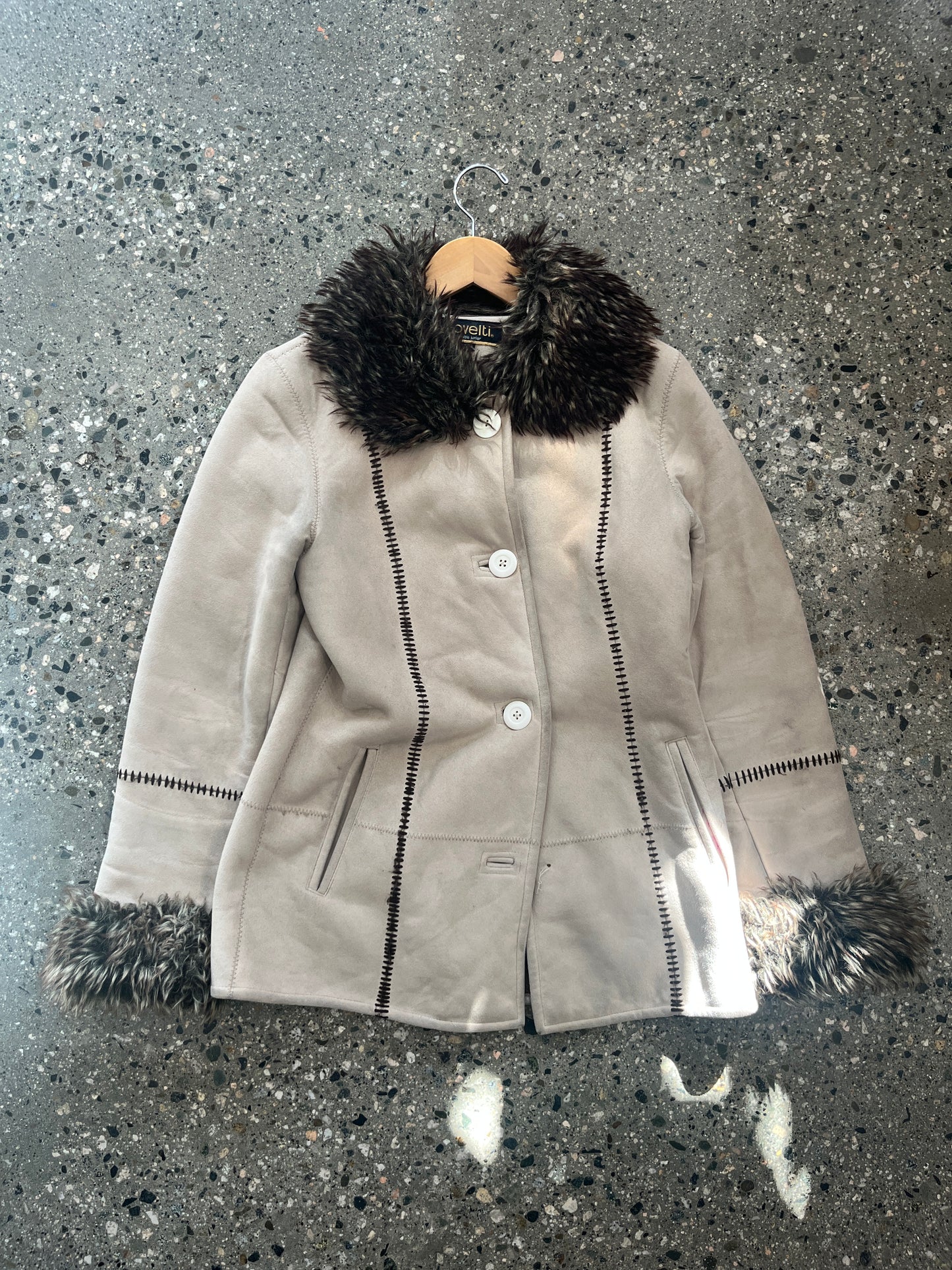 (Womens S) SUEDE LEATHER FUR TRIM JKT