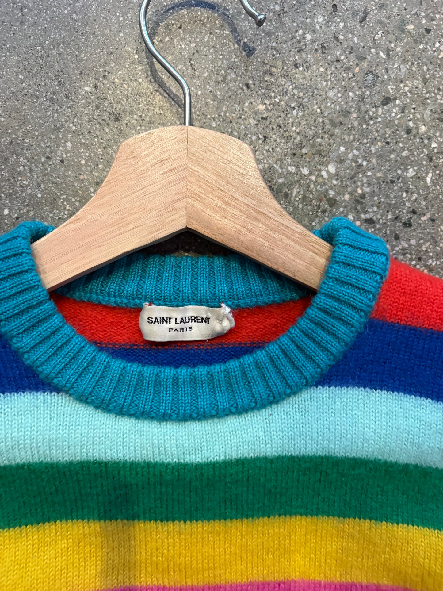(Womens S) Saint Laurent Paris Cropped Knit Rainbow