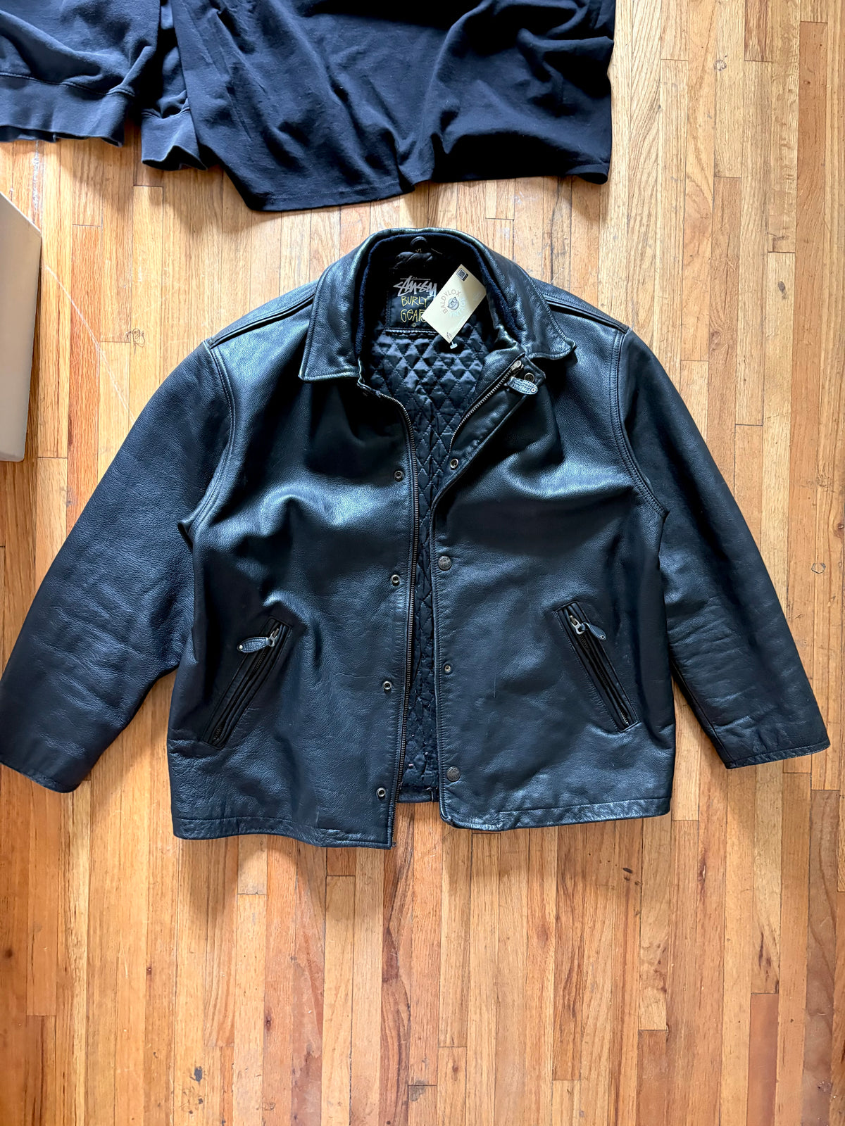 (XL) Late 80s - Mid 90s Stussy Real Cowhide Burly Gear Leather Jacket
