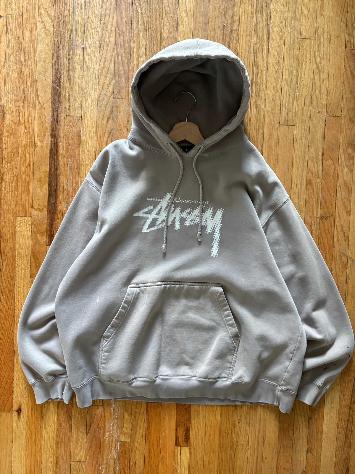 (L/XL) Late 90s - Early 00s Stussy Cream Script Hoodie