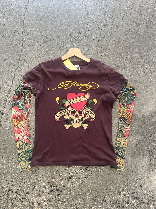 (Women’s M) Ed Hardy Brown LS Top
