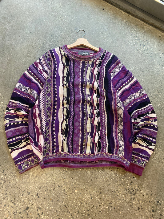 (M/L) Saxony 3D Coogi Style Knit Pink/Purple