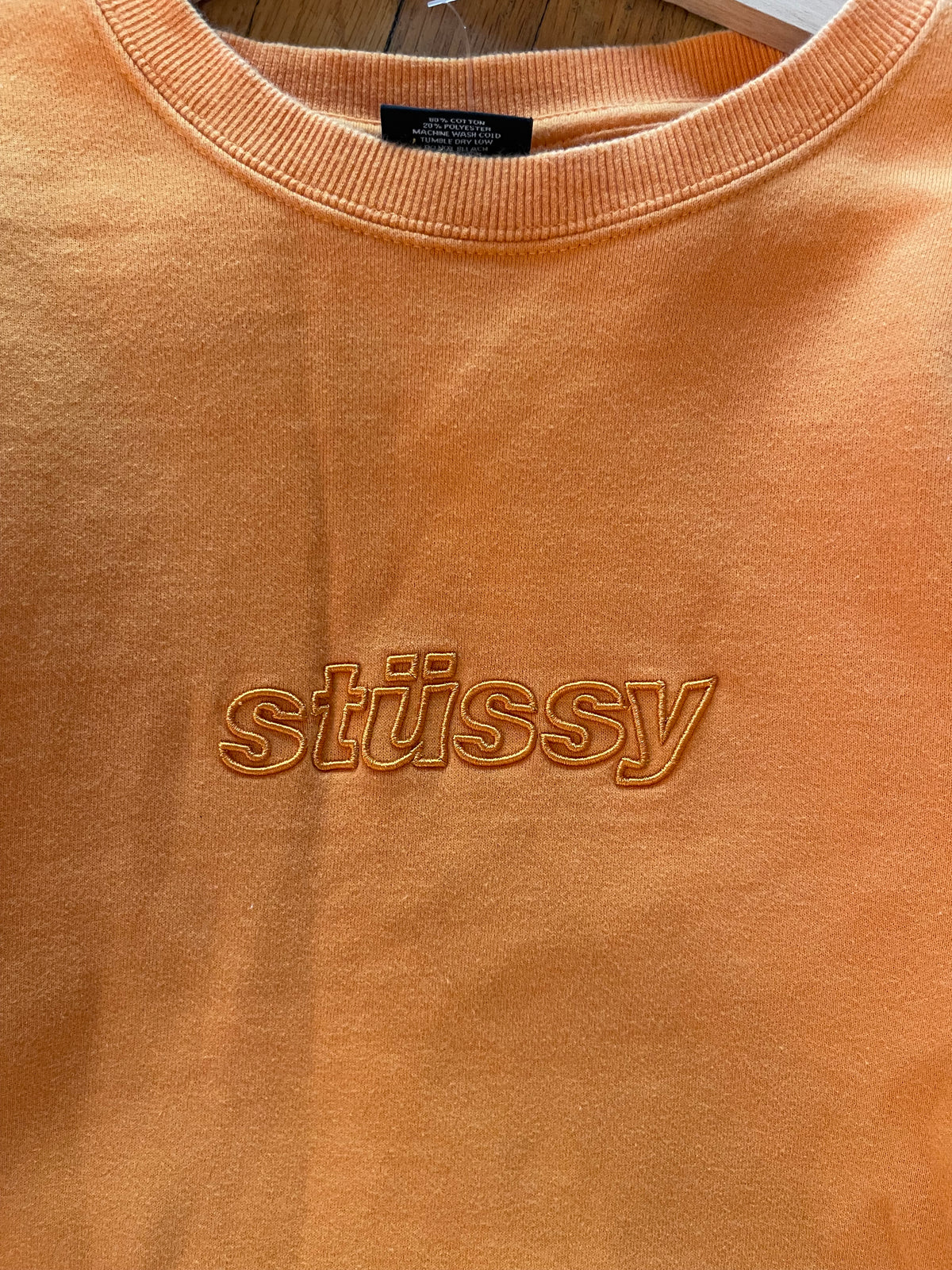 (L) Stussy peach creamsicle Orange Script Crewneck