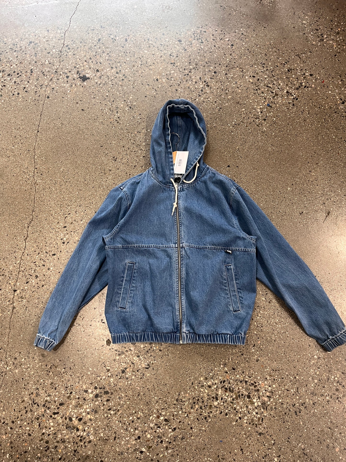(M) Stussy Blue Hooded Denim Work Jacket