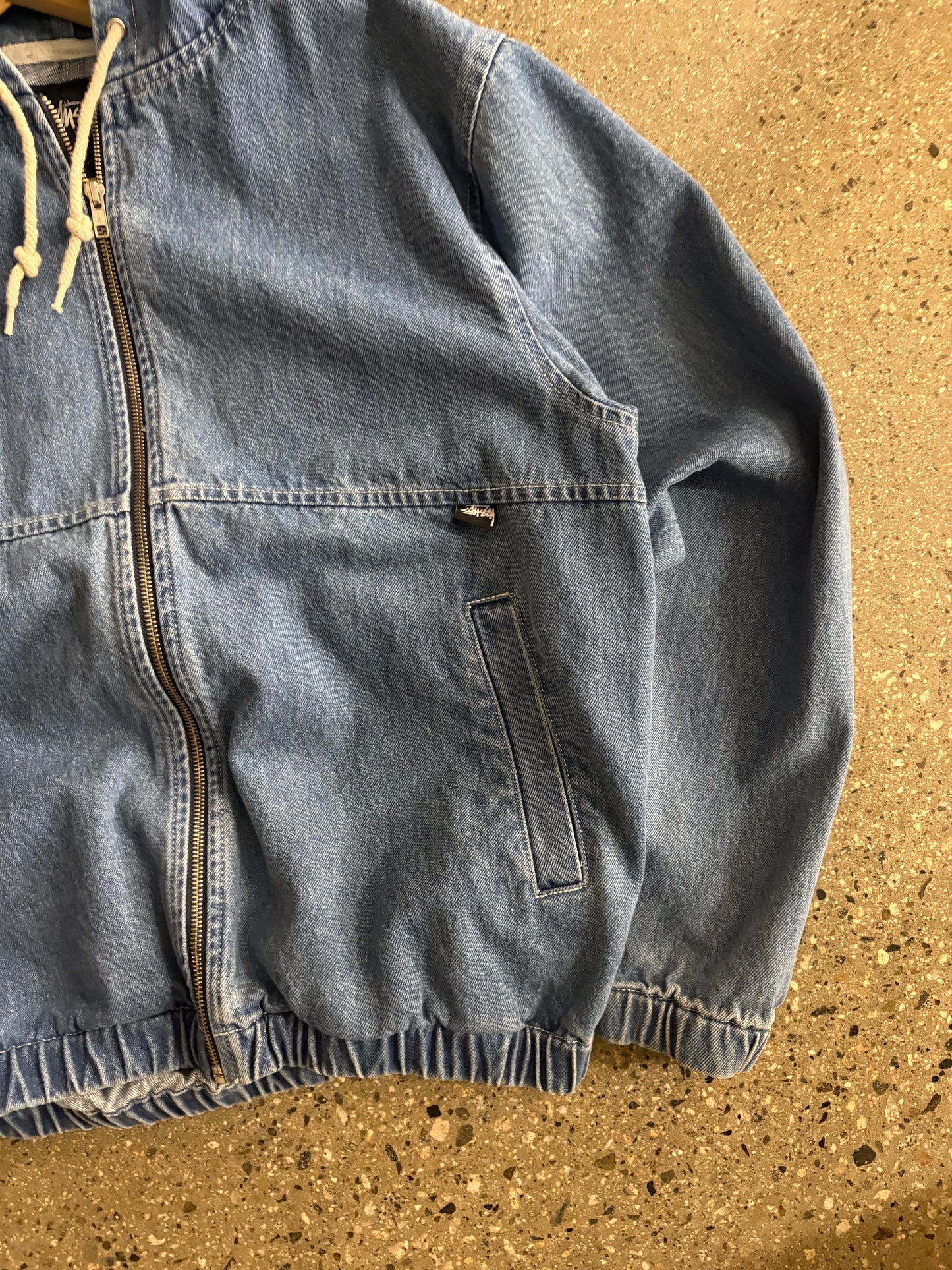 (M) Stussy Blue Hooded Denim Work Jacket