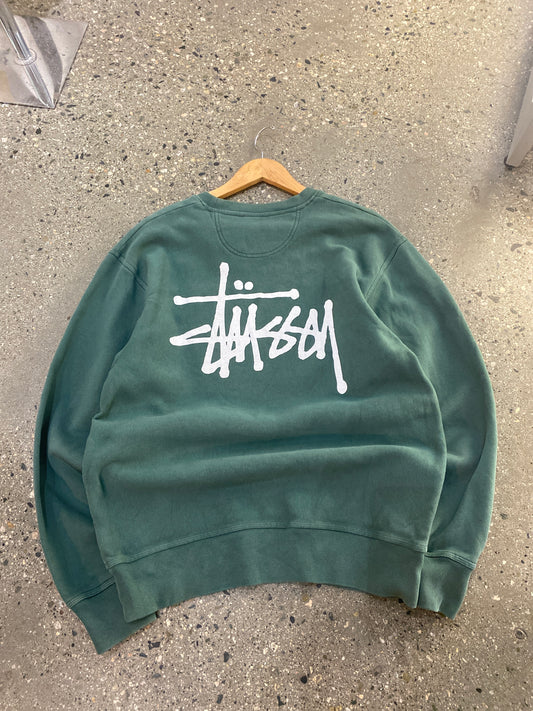 (M/L) Stussy Hunter Green Crewneck Script