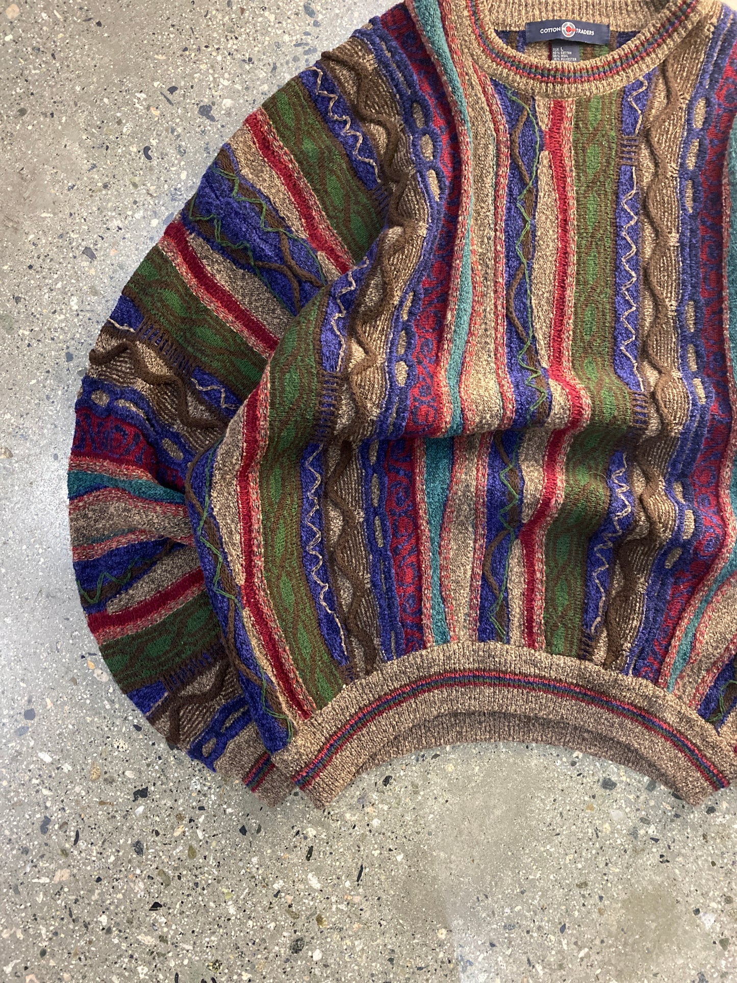 (L) Cotton Traders Vibrant Color 3D Coogi Style Knit