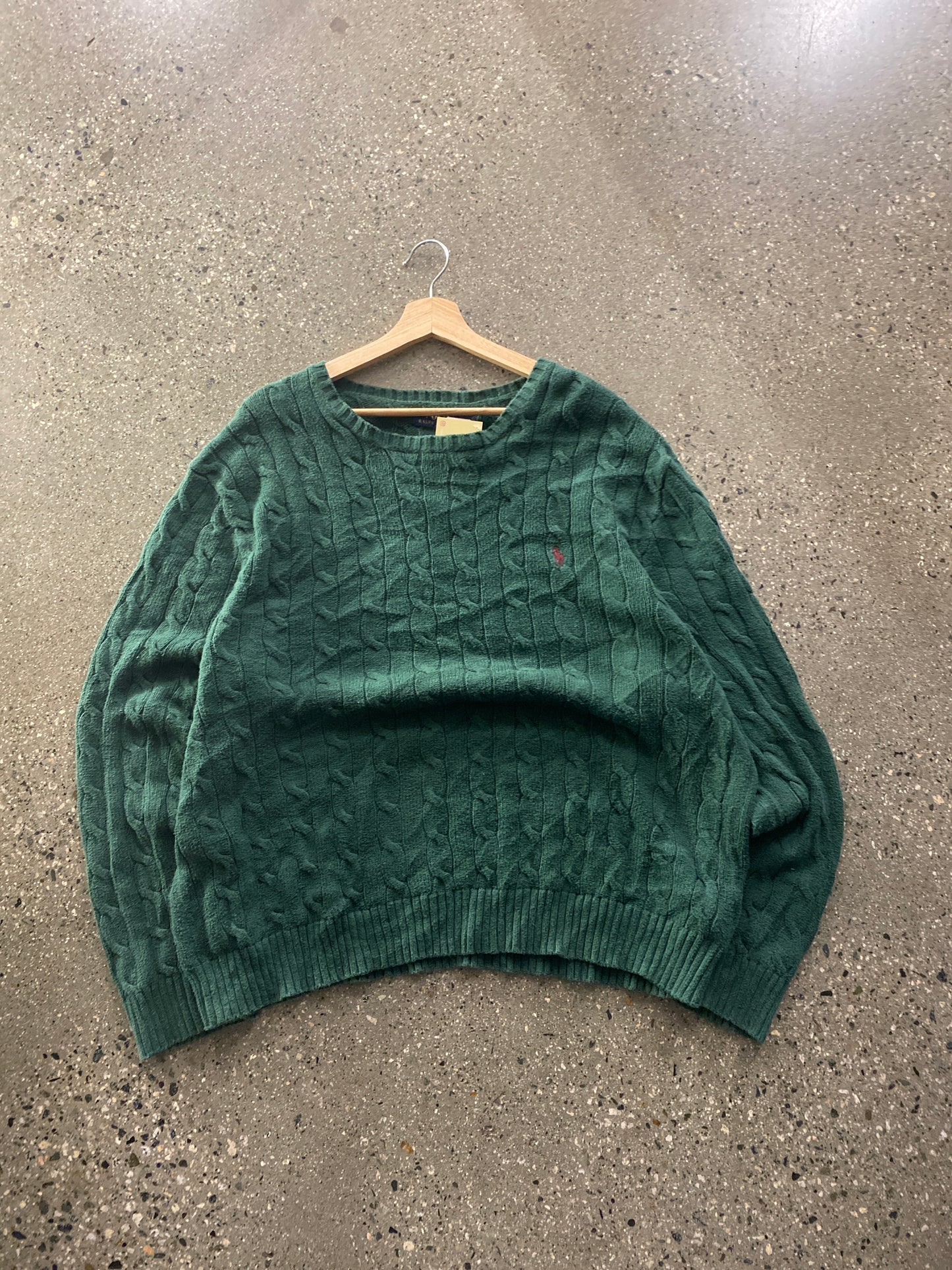 (XL/2X) Polo Green Cable Knit