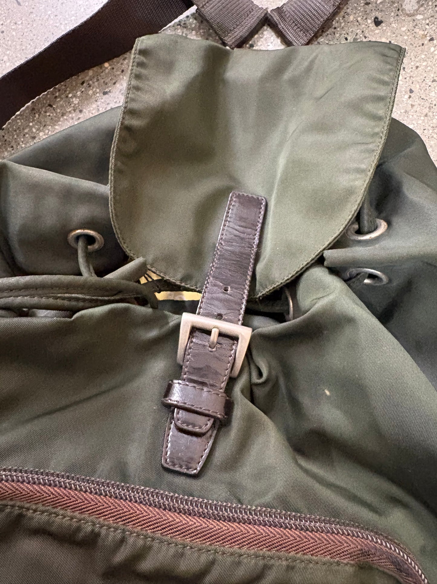 (OS) Vintage Prada Olive Nylon Backpack