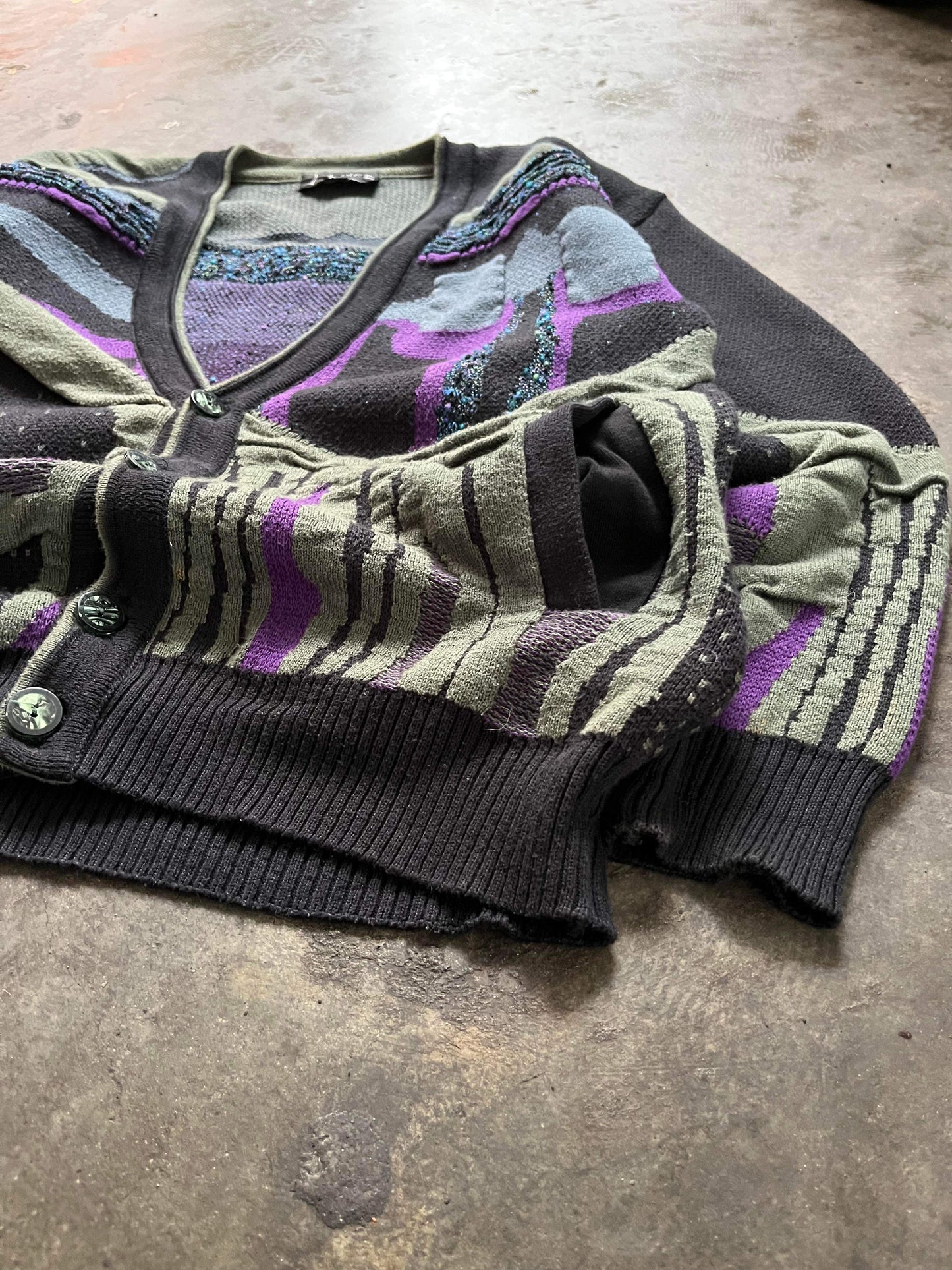 (L/XL) Vintage Textured Knit Cardigan