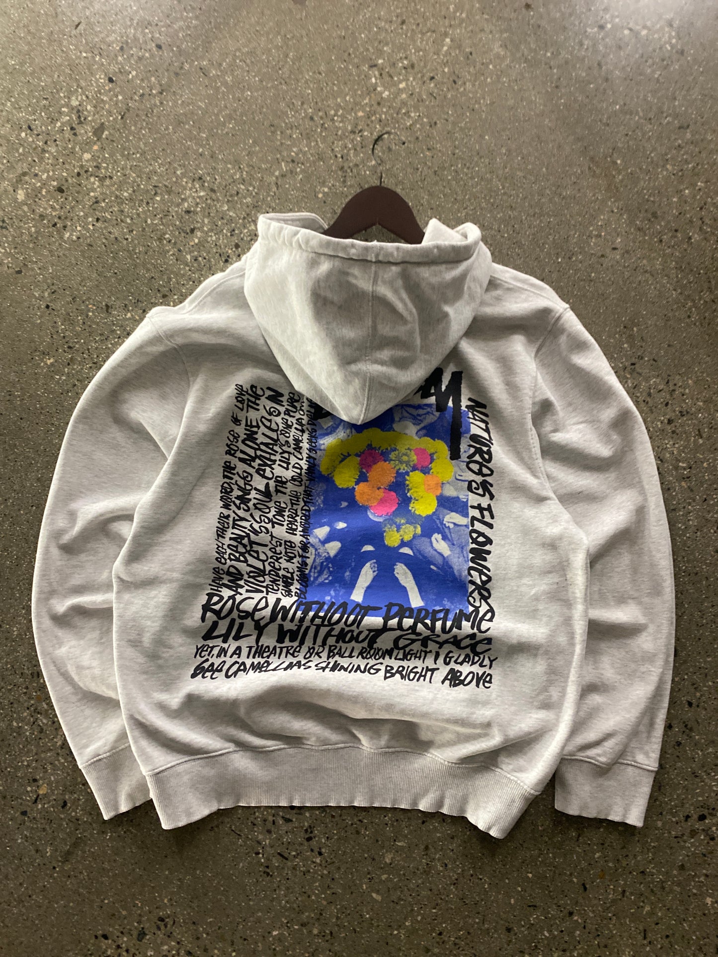 (L) Doublesided Stussy Grey Hoodie Floral
