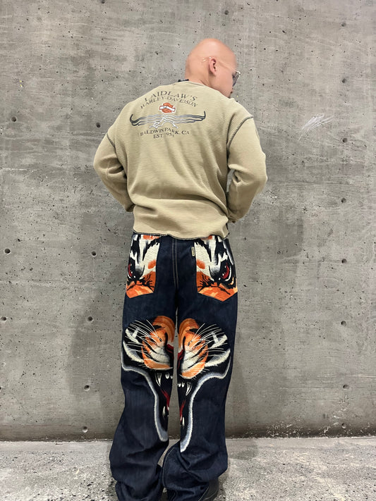 (38”) Y2K Parish Eye of Tiger Raw Denim