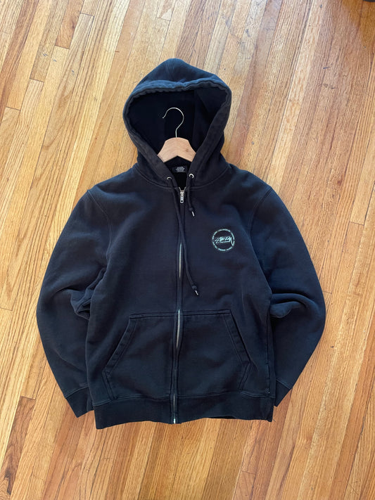 Stussy International Black Zip Hoodie Doublesided