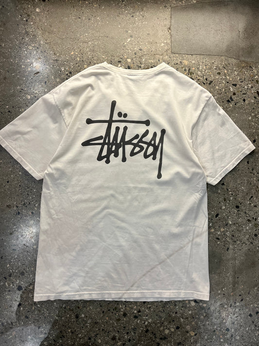 (L) B45 - Stussy Script White Tee