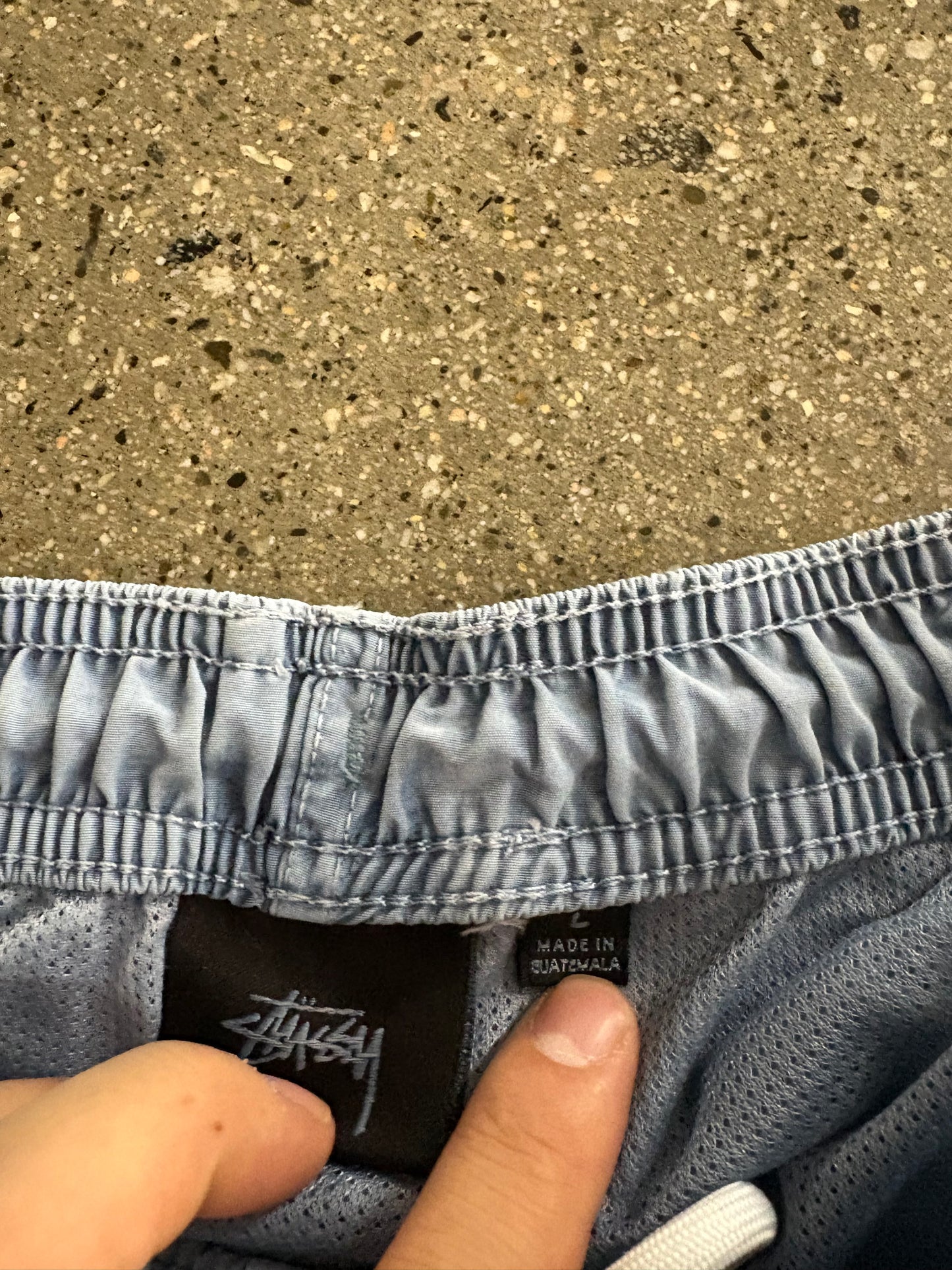 (L) Stussy Ripstop Script Baby Blue Shorts