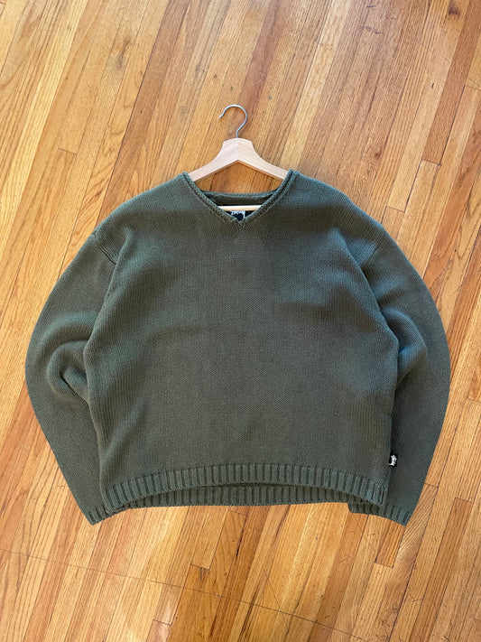 (L) BNWT Stussy Roll V Neck Sweater - Olive (Retails for $200+)
