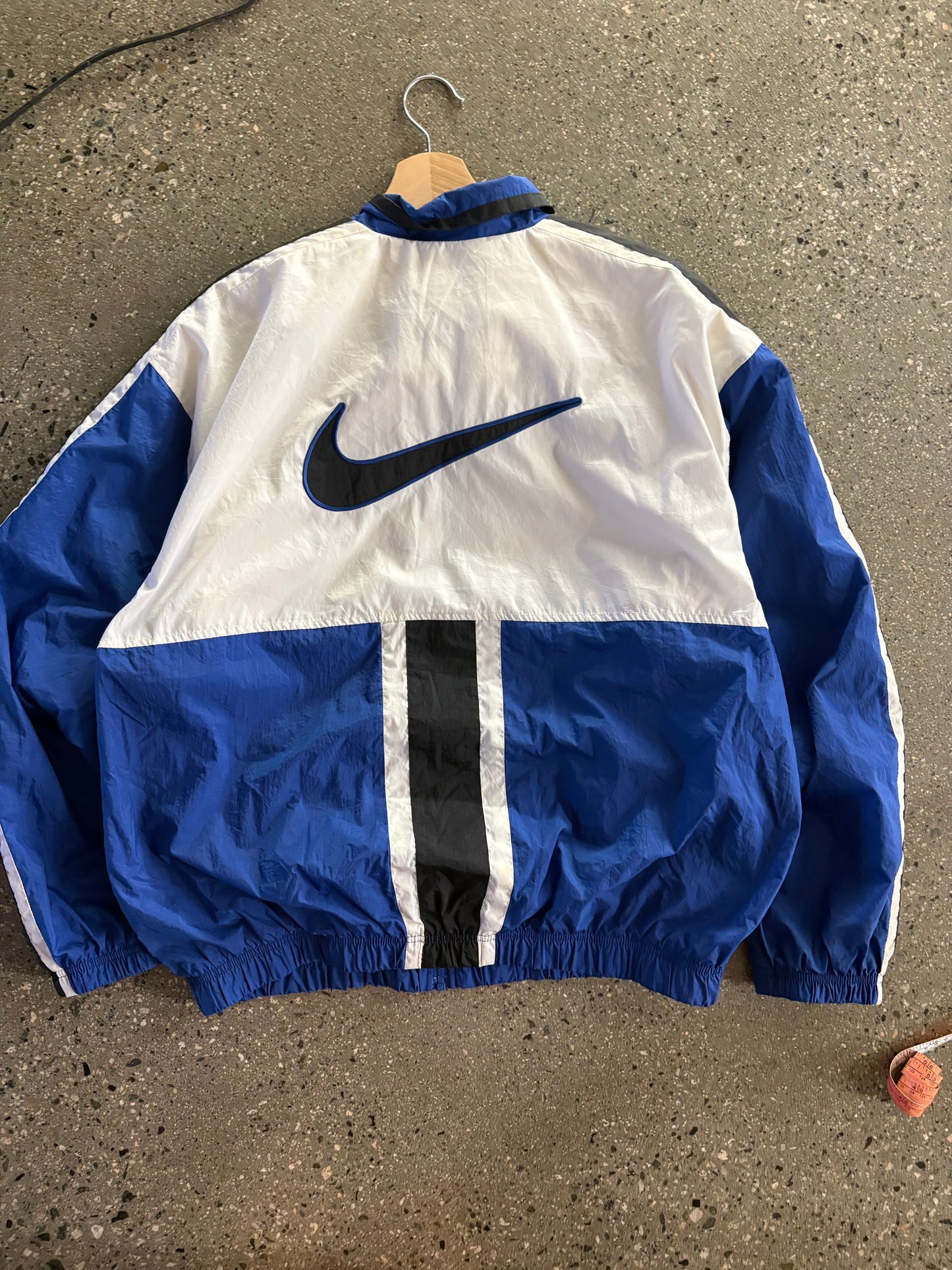 (L) 1990s Nike Big Swoosh Blue White Windbreaker