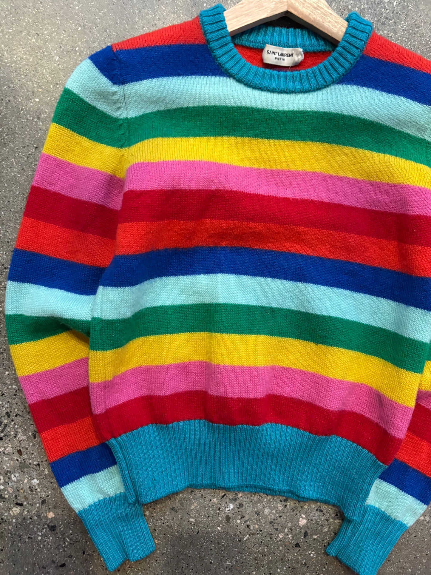 (Womens S) Saint Laurent Paris Cropped Knit Rainbow