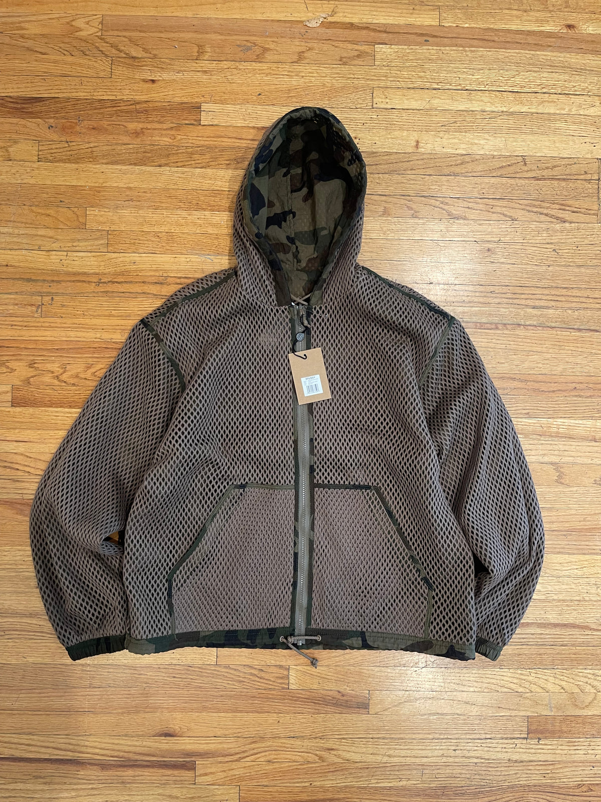 (M) BNWT Stussy Layered Mesh Hooded Reversible Jacket - Woodland