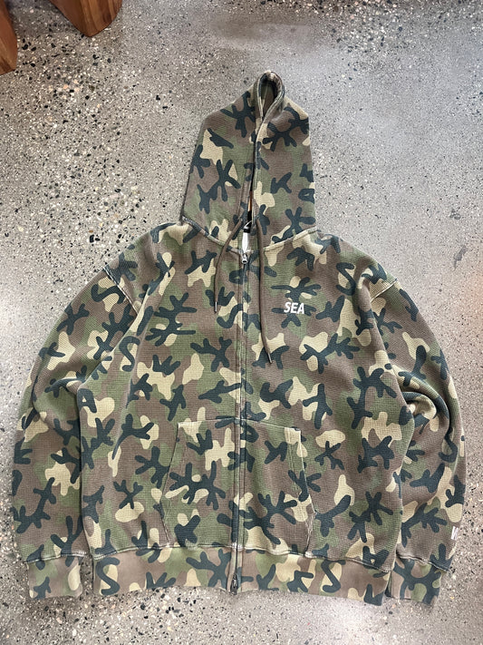 (XL/2X) Wind&Sea Heavy Waffle Zip Hoodie Camo (Brand new with tags + retails for $209+ CAD)