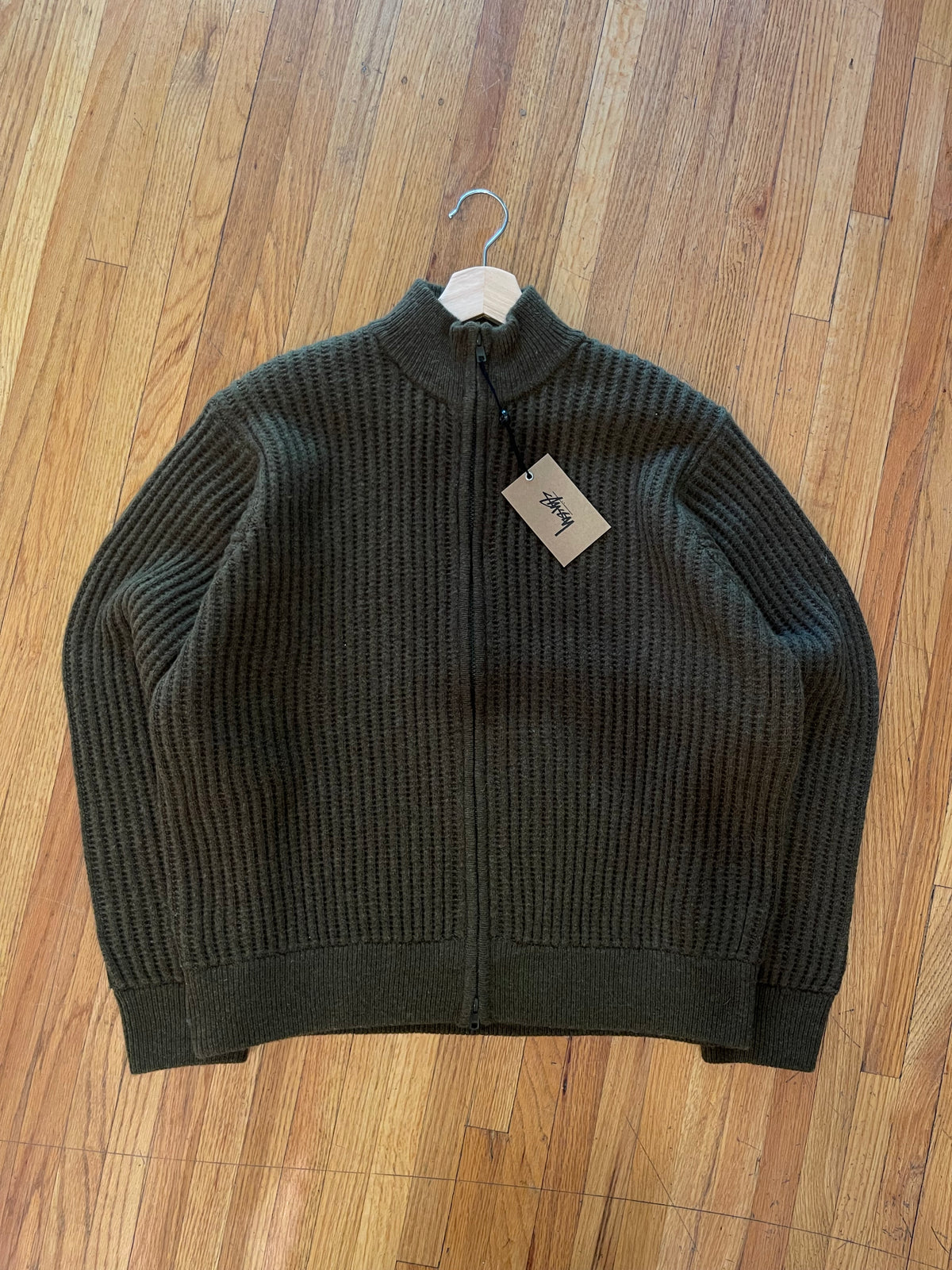 (L) BNWT Stussy Military Patch Green Zip Sweater ( Retails for $335 )