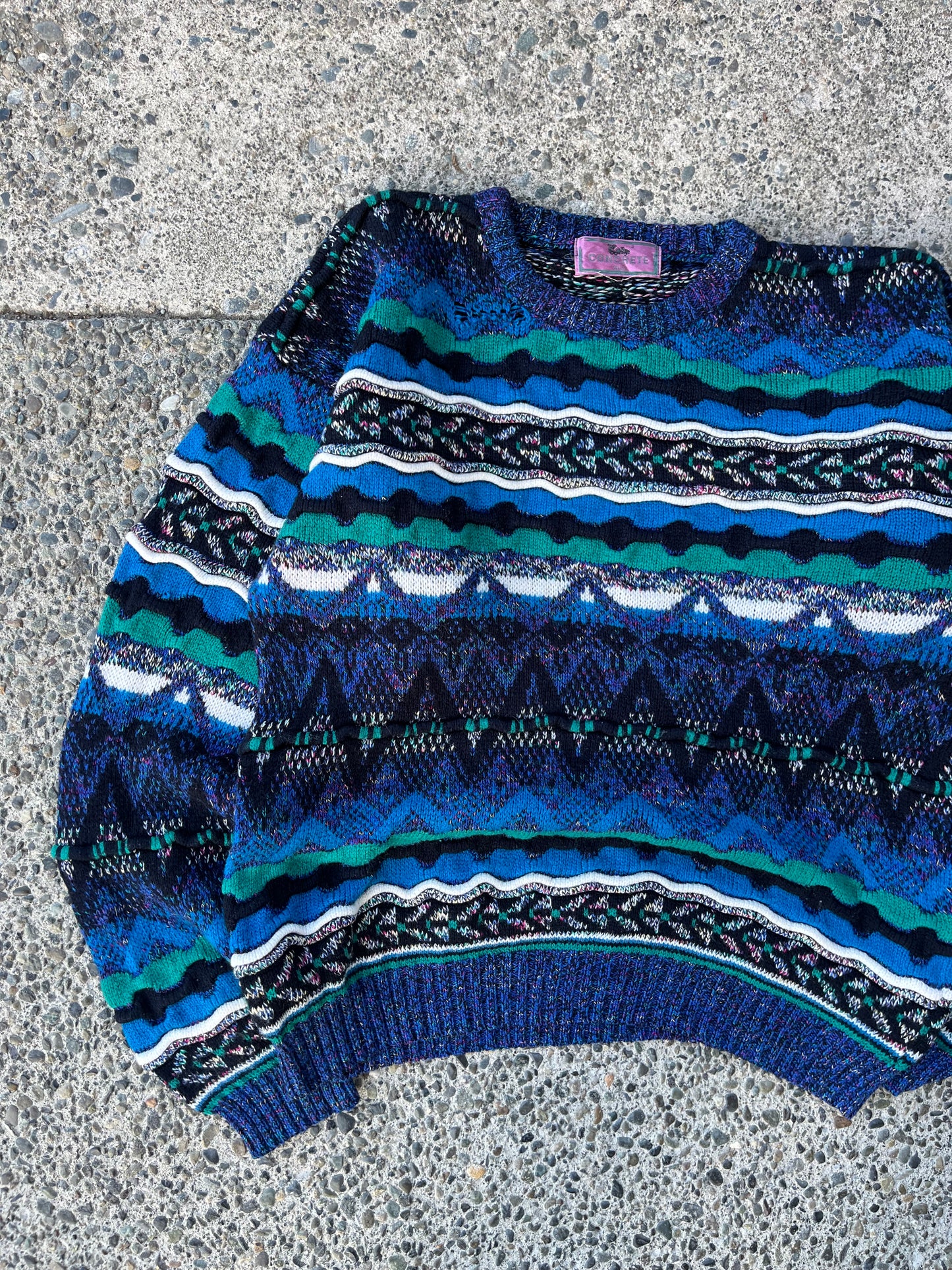 (L) 90s Concrete 3D Textured Knit Acrylic