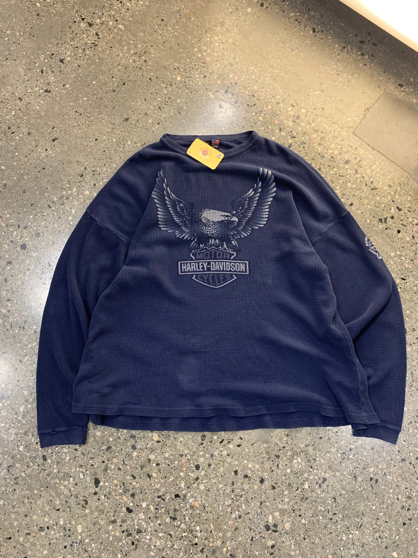 (XL/2X) 00's Harley Blue Waffle-knit Sweater
