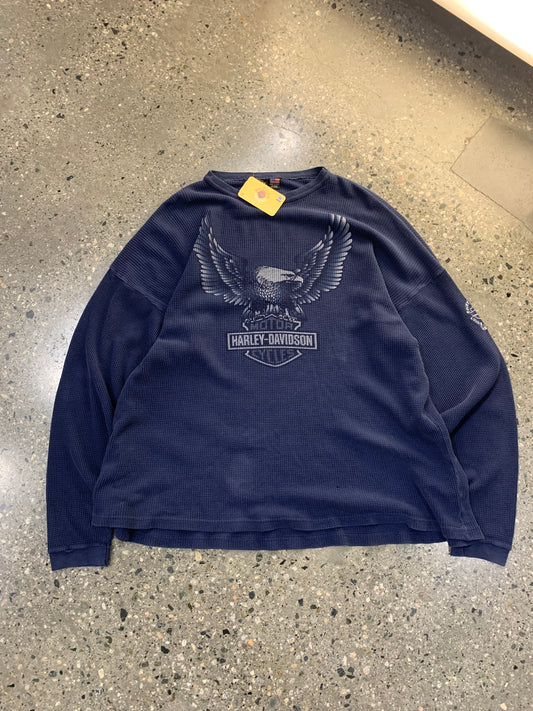 (XL/2X) 00's Harley Blue Waffle-knit Sweater
