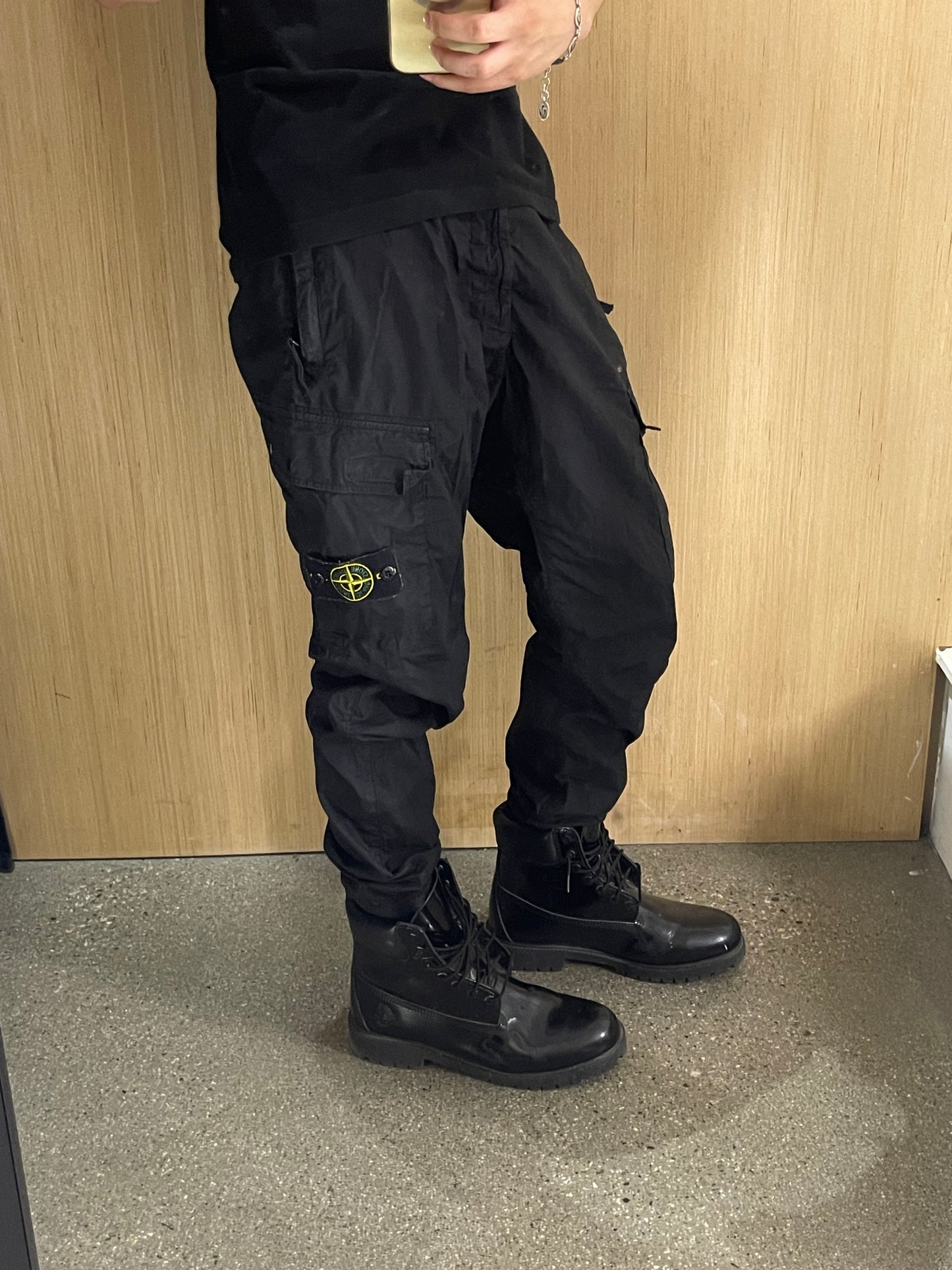 (32”) Stone Island Black Nylon Pants
